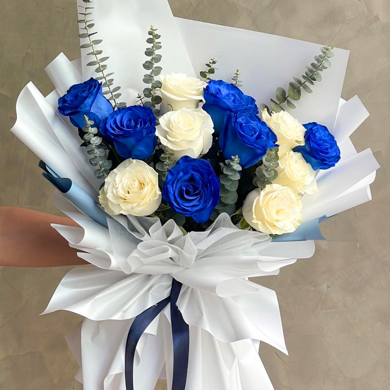 只在乎你一人/12支蓝白玫瑰花束