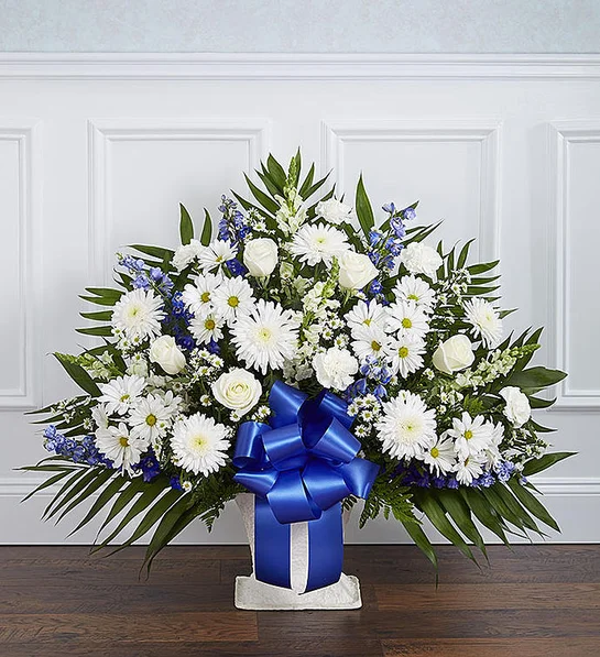 美国白事送花 Blue & White Floor Basket Arrangement
