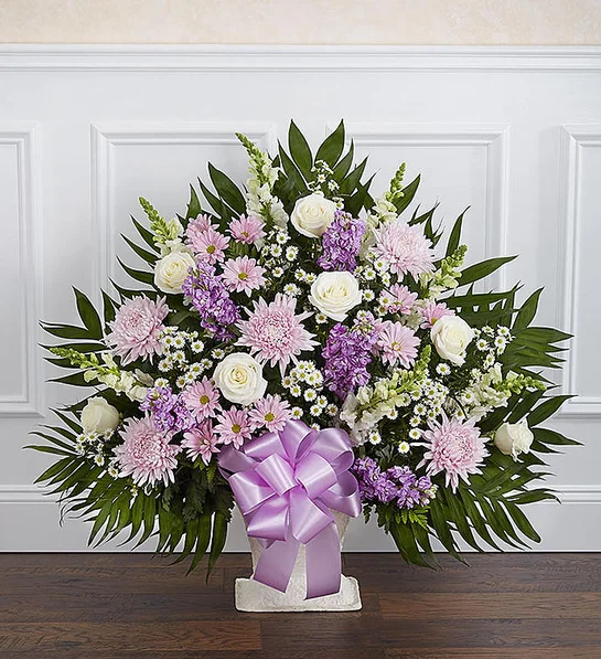 美国白事送花 Lavender & White Floor Basket Arrangement